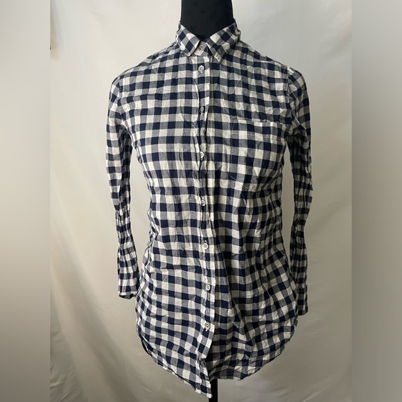 J. Crew Shirt Navy White Plaid “The Perfect Shirt” Boy Fit PXS - Picture 4 of 7